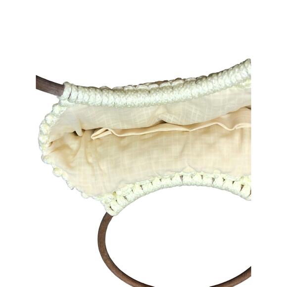 Macrame Handbag Purse Wooden Handle Crochet Knit Boho Chic Cream Small - Picture 9 of 12